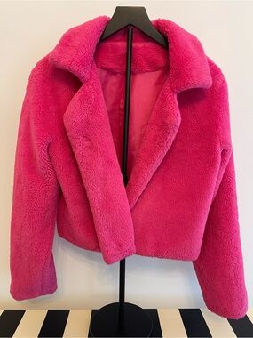 Hot Pink Plush Teddy Coat Jacket Medium